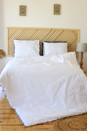 فندق من سلسلة من الفندق البومبوم الرمادي 100% القطن الفاخرة مزدوجة الأبيض غطاء غطاء مجموعة pnpngr1122 - Tekstil Home