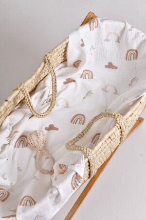 100 x 100 cm Bio-Musselin-Decke für Babys, Ecru-Hintergrund – Boho Rainbow 0101-0100RNB - Lollie Baby&Kids