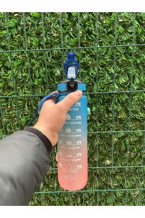 1000 ml blaue motivierende Wasserflasche mit Strohhalm, Tritan-Sportwasserflasche, Bpa-frei, 20 KT - 2