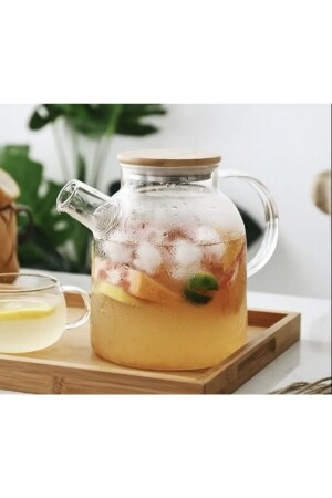 1000 ml hitzebeständiges Kräutertee-Ei aus Glas mit Bambusdeckel, Glaskanne Ph9098ı - 2