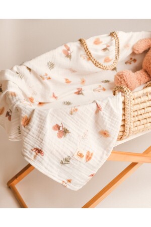 100x100 Cm Organik Müslin Örtü Bebek Çocuk , Ekru Zeminli - Forest 0101-0100FOR - Lollie Baby&Kids