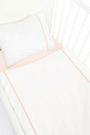 Gerippter Bettbezug aus 100 % Baumwolle für Babys/Kinder, 100 x 150 cm, gebrochenes Weiß-Lachs/Pulver PİAN2032 - Piamom