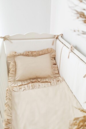 100 x 150, einfarbig, gerüscht, 100 % Baumwolle, Bettbezug-Set für Babys/Kinder, Beige, RPB2035 - we are Pia