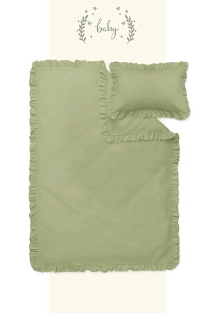 100 x 150, einfarbig, gerüscht, 100 % Baumwolle, Bettbezug-Set für Babys/Kinder, Grün, RPB2038 - Piamom