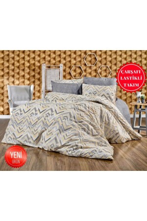 غرفة المراهقين وغرفة الأطفال الصفراء الرمادية الزيغازاك نمط غطاء الواحد من الغطاء مع الأوراق المطاطية 100x200 زيغازاكموديل - Şahinhome