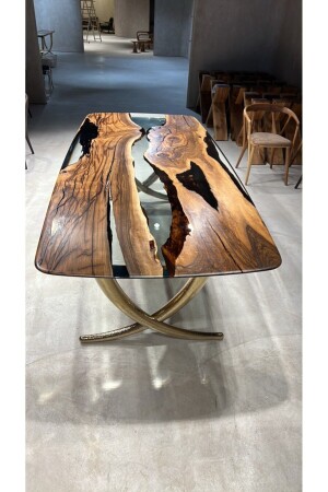 100x200cm Epoxy Resin Walnut Dining Table With Ivory Gold Legs - 1