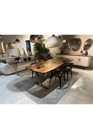 100x200cm Epoxy Resin Walnut Dining Table With Ivory Gold Legs - 3