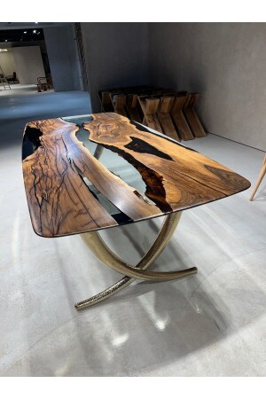 100x200cm Epoxy Resin Walnut Dining Table With Ivory Gold Legs - 6