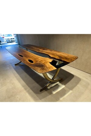 100x200cm Epoxy Resin Walnut Dining Table With Ivory Gold Legs - 7