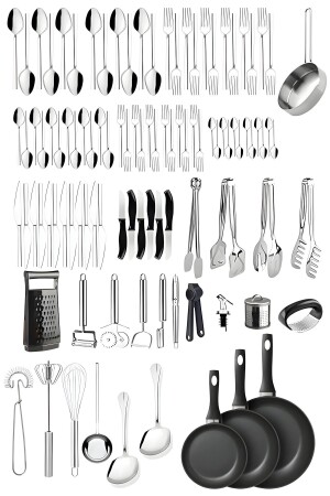 102-teiliges Gabel-Löffel-Messer-Set – Zangen- und Schälpfannen-Set – 102-teiliges, preiswertes Mitgift-Set - 1