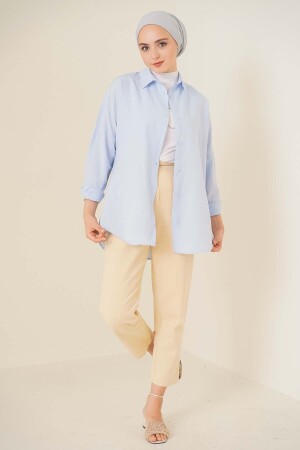 103901 Oversize Basic Tesettür Gömlek - Açık Mavi - Bigmerter