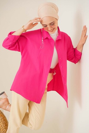 103901 Oversize Basic Tesettür Gömlek - Koyu Pembe - 2