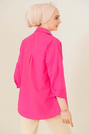 103901 Oversize Basic Tesettür Gömlek - Koyu Pembe - 3