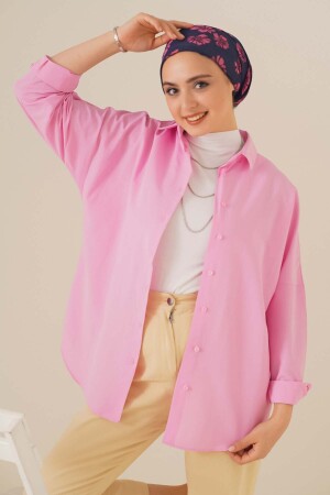 103901 Oversize Basic Tesettür Gömlek - Pembe - 1