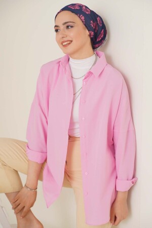 103901 Oversize Basic Tesettür Gömlek - Pembe - 2