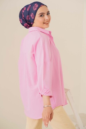 103901 Oversize Basic Tesettür Gömlek - Pembe - 3