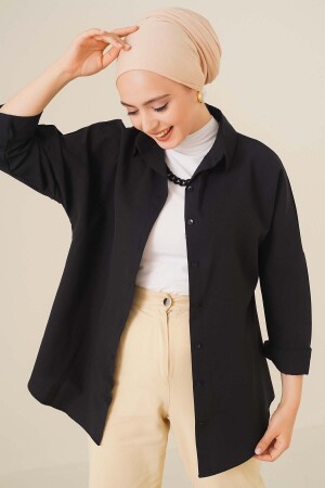 103901 Oversize Basic Tesettür Gömlek - Siyah 103901BGD19 - bigmerter