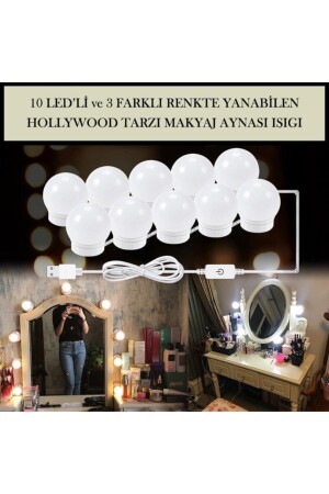 10ledli Usbli Makyaj Aynası Lambası Hollywood Tarz Dekorasyon Aydınlatma Banyo Ciltbakım 0TSEVDEMA3 - 5