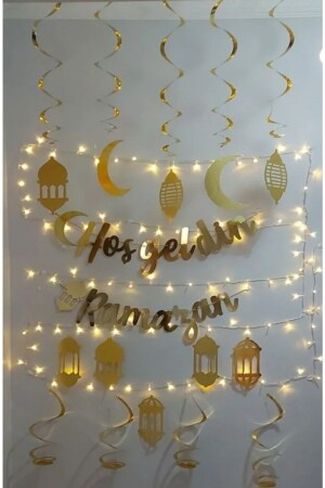MNZ-10 قطعة سقف زينة وترحيب رمضان بانر و LED ضوء رمضان شهر تزيين مجموعة - جميع الأعمار - Hayaller Dükkanı