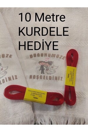 10metre Kurdele 1adet Kese Hediyeli Düğün Havlusu 12 Li Düğünümüze Hoşgeldiniz Yazılı Konvoy Havlusu - Kelebektekstil