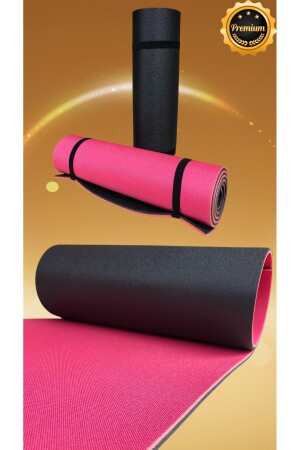 10mm Pilates Yoga Kamp Matı Minderi Kaymaz Taban 170x55 Cm Çift Renk Pembe & Siyah -Fabrikadan Halka - 1