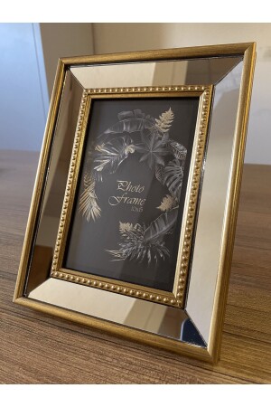 إطار مرآة من النظام التجاري، إطار صورة مع إطار زجاج مرآة ذهبية، 10x15 سم 152 - BELLARTE