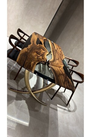 110x270cm Epoxy Resin Walnut Dining Table With Rosegold Legs - Gizzwood