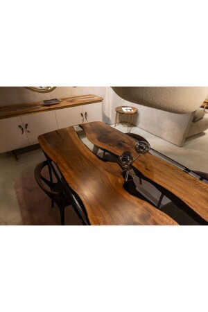 110x270cm Epoxy Resin Walnut Dining Table With Rosegold Legs - 3