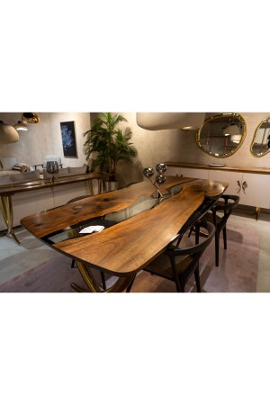 110x270cm Epoxy Resin Walnut Dining Table With Rosegold Legs - 4