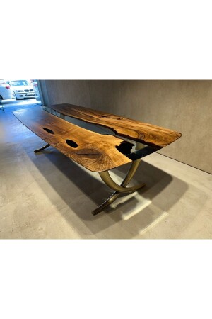 110x270cm Epoxy Resin Walnut Dining Table With Rosegold Legs - 7