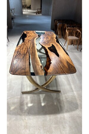 110x270cm Epoxy Resin Walnut Dining Table With Rosegold Legs - 8