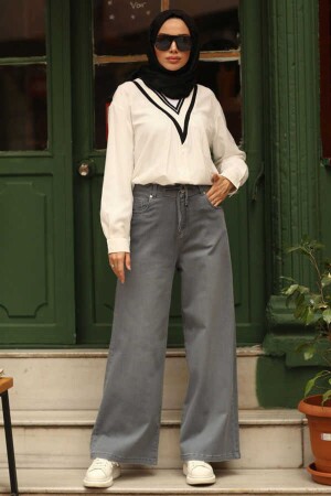 1123-bağcıklı Bol Paça Pantolon Gri - Neways