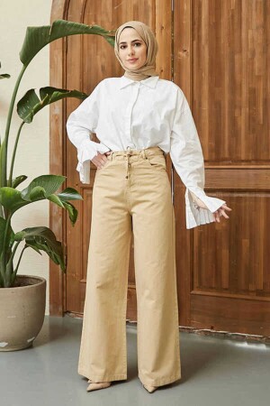 1123-Bağcıklı Bol Paça Pfd Pantolon Bej - Neways