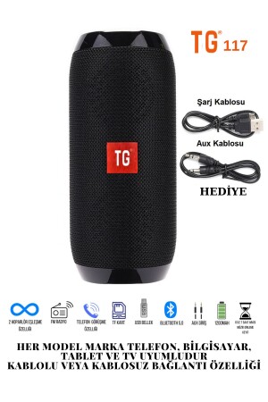 117 Bluetooth Hoparlör Kablosuz Taşınabilir Siyah Ses Bombası Extra Bass. tg117-bymia - 1