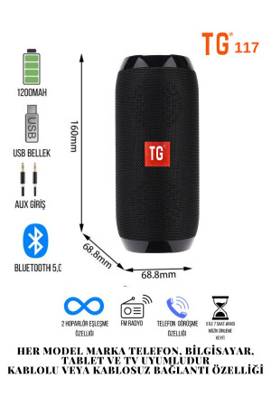 117 Bluetooth Hoparlör Kablosuz Taşınabilir Siyah Ses Bombası Extra Bass. tg117-bymia - 3