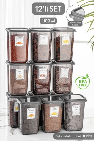 مجموعة من 12 حاوية من الحجم الكبير مربع حاوية تخزين الطعام مجموعة مع علامة أنثراكيت 12 × 1. 10 لتر MCH-417 - Meleni Home