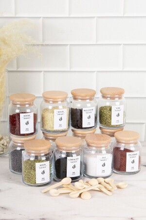 مجموعة من 12 وعاء خشبي للمشاعر مع قوارض الفراغ، و12 ملعقة للمشاعر ومحفظة مع علامة للمشاعر 300 مل DNS-12li300 - DNS HOME