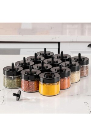 مجموعة من 12 وعاء زجاجي معقوف مع قذائف ومعلبة - 12باهاراتسيت - BÜYÜLÜ HOME