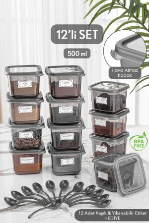 مجموعة من 12 حاوية تخزين غذائي مربع مع غطاء ضد التسرب أنثراكيت 12 X 0. MCH-278 مع 50 ليتة علامة - Meleni Home