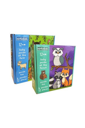 مجموعة اللغزات الحيوانات المجنونة 12 شهر - المزرعة - الغابة (2 صناديق) - Neobebek