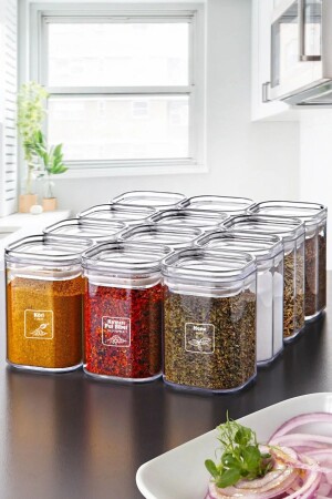 مـنـز-ذهبية مع علامة 12 قطعة أكريلي فاكيوم مربع وعاء العقاقير مجموعة 200 مل - وعاء العقاقير مجموعة مع غطاء مقاوم للت - Kitchen Life