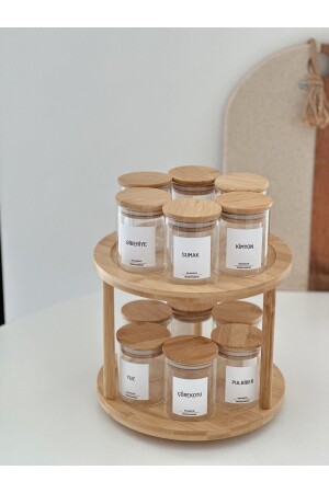 مجموعة من 12 وعاء حلقة للمتاعب مع مقعد تدور والغطاء من الخيزران (25 علامة) DKRZ-338 - Dekorzdükkan