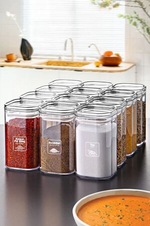 مـنـز-ذهبية مع علامة 12 قطعة أكريلي الفراغ مربع وعاء العقاقير مجموعة 250 مل - وعاء العقاقير مجموعة مع غطاء مقاوم للتس - Kitchen Life