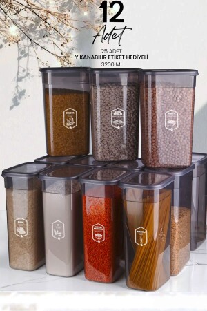 مجموعة من 12 ميغا حجم مع علامات مستطيلة حاويات تخزين الطعام 3200 مل حاوية تخزين الشاي السكر 3. 2 لترات MCH08482 - Kitchen Life