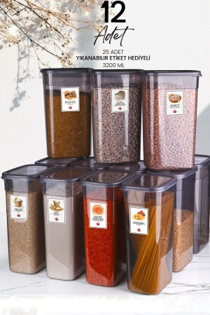 مجموعة من 12 ميغا حجم مع علامات مستطيلة حاويات تخزين الطعام 3200 مل حاوية تخزين الشاي السكر 3. 2 لتر MCH08823 - Kitchen Life