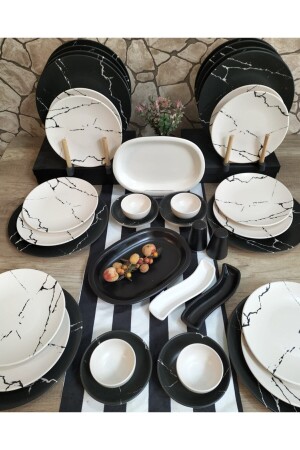 مجموعة من المنتجات المعدنية للفطور لـ 12 شخصا 38 قطعة طلاء من الرخام الأسود والأبيض النمط 53737bera - Bera