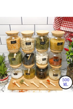 مجموعة من 12 وعاء معقّل من الخيزران مع قذائف ومععطفات + علامة هدية 500 مل 24 قطعة Mkc-2020 - Karçiçeği Home