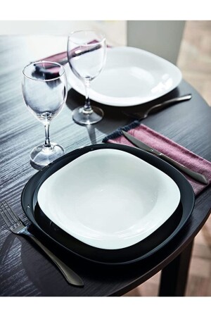 (منيز كارين) 12 قطعة عشاء مجموعة 6 أشخاص. أسود 27 سم. خدمة و أبيض 21 سم. طبق عشاء فارغ. - Luminarc