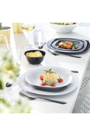 (منيز كارين) معتدلة 12 قطعة عشاء مجموعة. أبيض 6 قطعة 27 سم. خدمة و أبيض 6 قطعة 21 سم. طبق عشاء. - Luminarc