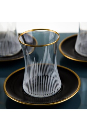 مـنـز كامـر 12 قطعة شاي لـ 6 أشخاص (بـلاميت الأسود) الذهب النفيف (أيمـن_4) - Genel Markalar